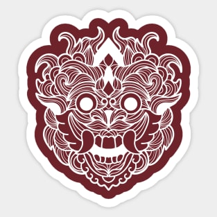 Fiery on Fire Barong Scary Fangs Mandala Black and White Brave Warrior Sticker